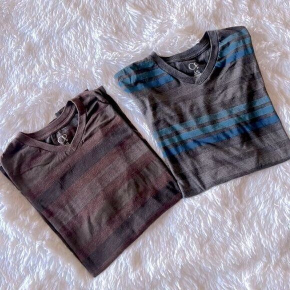 Vintage 90's OP Striped Short-Sleeve V-Neck T-Shirts - Set of 2 - Unisex - Picture 1 of 9